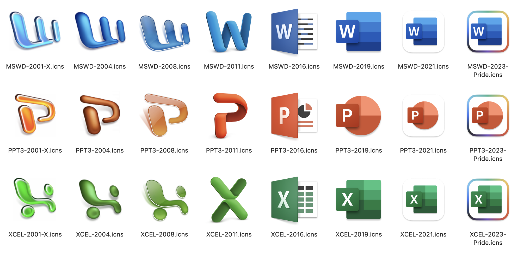 Office for OS X icons (2022 Pride update)